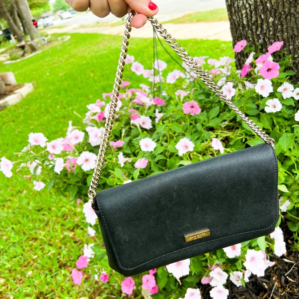 Kate spade small chain clutch black leather